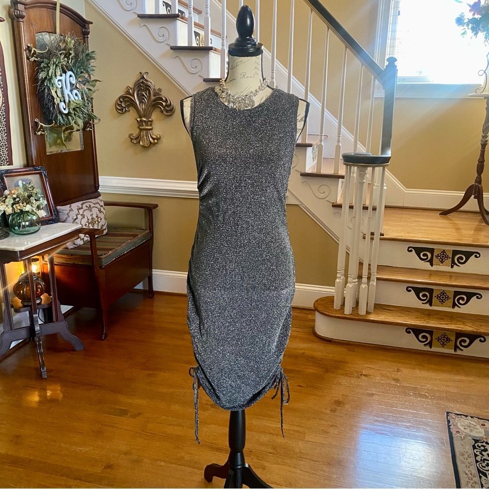 Love Tree metallic gunmetal shimmer rouched dress